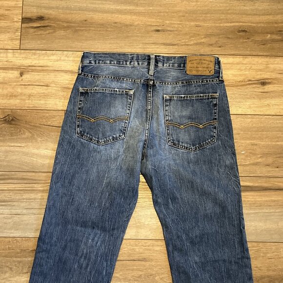 Men's American Eagle AE Original Straight Denim Jeans SZ 30x34 Blue Distressed - Picture 8 of 13